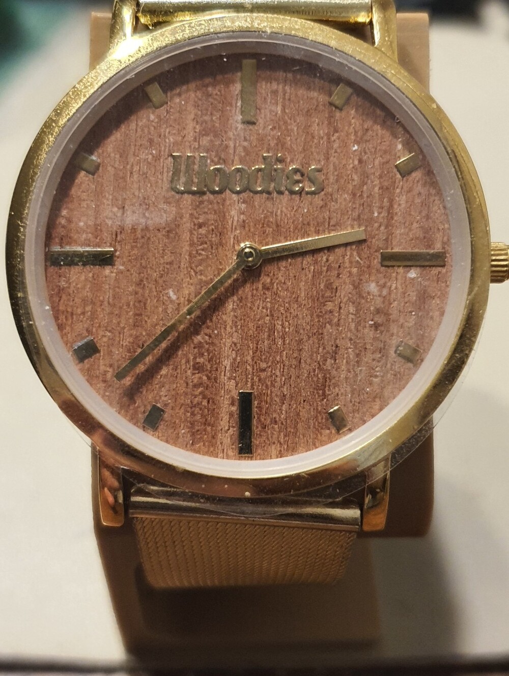 10/$20 Woodies Goldtone/Brown Wood Print Stainless Steel Men's Watch